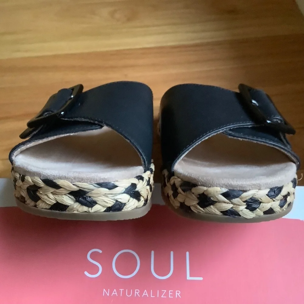 Soul Naturalizer Day Break Slide Sandal Black Raffia SZ 9